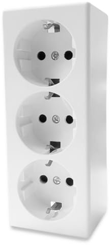 Base Schuko de Superficie con 3 Toma, Enchufe Triple para Montaje en Pared, Toma de Corriente para Interior, 10AX,16A,250V, Ideal para el Hogar y la Oficina