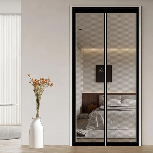 Zanzariera Magnetica 96 x 288 cm Nessun Attrezzo Richiesto Zanzariera con Magneti Viene Fornito con Kit di Montaggio per Porte da Balcone/Cantine/Terrazze, Nero