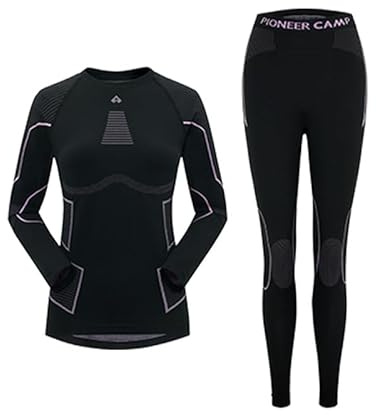 Pioneer Camp Skiunterwäsche Damen Warme Thermo Unterwäsche | Elastizität Atmungsaktiv Thermounterwäsche Atmungsaktiv Thermowäsche Set Basisschichtunterhose für Running Skiing