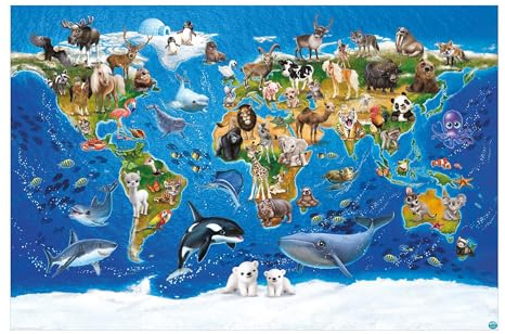 micasia Fototapete inkl. Kleister - Kinderzimmer Vliestapete Made in Germany UV-beständig Geruchsfrei - Weltkarte Illustration bunt Baby Mädchen Junge 2647 (192x127cm)