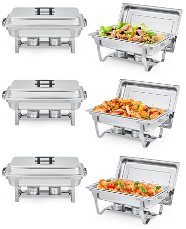Chafing Dish Buffet Set 8-Litre, Stainless Steel Rectangular Food Warmer, Insulated Buffet Server, Thickened Durable Construction, Corrosion Resistant, Mirror Finish with Heat Insulation Handle, 6PCS