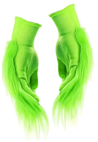 Kiuiom Grünes Monster Gloves,Pelzige Hand Handschuhe,Weihnachts Grüne Handschuhe,Geeignet für Weihnachts Rollenspiel Party Requisiten und Comedy Film Rollenspiel Zubehör,Plüsch,Kunstpelz,20 x 12 cm