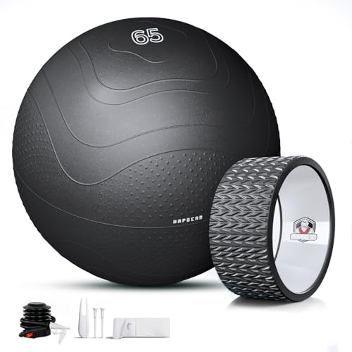 HAPBEAR Exercise Ball 65cm and Yoga Wheel Set, Yoga Ball for Core Training