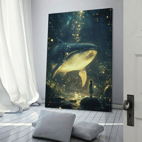 POLIUAWS Wal im Wald Kunstdruck-Poster, Wanddeko für Wohnzimmer, Bar, Zimmer, Geburtstagsfeier, Paar, 60 x 90 cm (24 x 36 Zoll)
