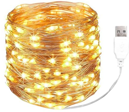 Kaleora LED Lichterkette mit USB, 10M 100 LED Kupferdraht Lichterkette mit Stecker, USB-Betrieben, Warmweiß Micro Draht Lichterketten für Weihnachten Schlafzimmer Hochzeit Innen Party Deko