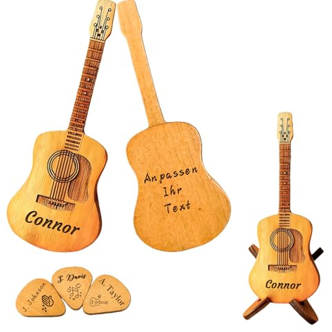 KBPTM Personalisiertes Gitarren-Plektrum Set aus Holz – Mit 3 gravierten Plektren & Gravur für Namen oder Logo, Gitarristen (Leder)