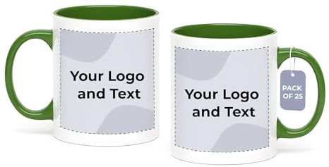 Cimpress Personalised Photo & Text Mug, 325 ml, Pack of 25, Green | Custom Coffee & Tea Mugs with Business Logo, Bulk Pack, Corporate Gift for Colleagues