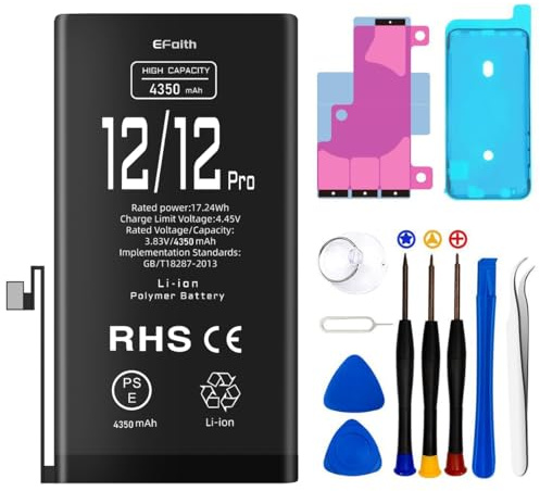 EFaith Batteria per iPhone 12 [4350mAh] di ricambio ad alta capacità 0 cicli con kit di riparazione professionale e adesivo
