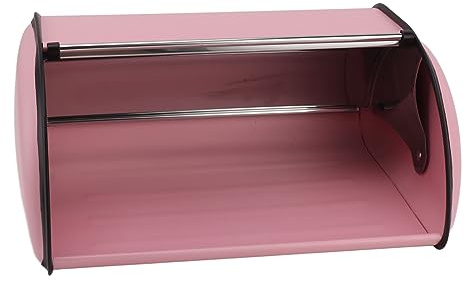 RASTKY Roll Top Bread Box Pink Mirror Glow Countertop Bread Storage Bin for Kitchen Bakery Shop, Multifunctional Iron Keeper for Neat Space Utilization