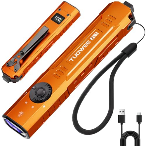 PASIION Wiederaufladbare EDC-Taschenlampe mit Weißlicht, grünem Strahl und UV-Licht, 1000 Lumen, flache kompakte LED-Lampe mit Doppelschalter, OLED-Display, wasserdicht für Alltag & Outdoor