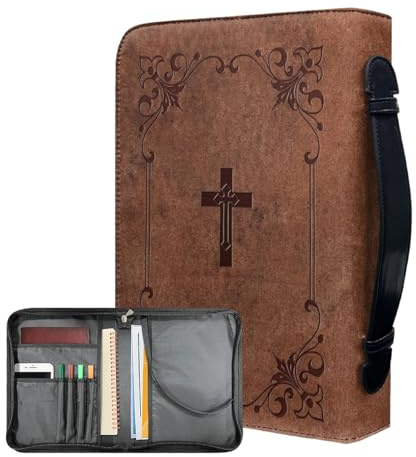 Custodia classica per bibbia, custodia per bibbia in pelle PU con cerniera, resistente all'acqua, custodia protettiva per il trasporto della chiesa con manico, per festa della mamma, Natale, Pasqua