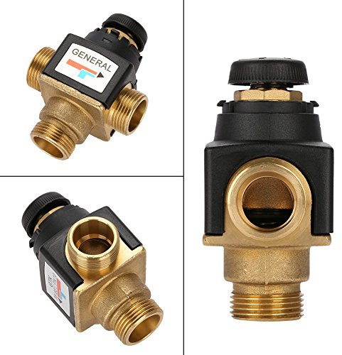 Jelquix Mitigeur Thermostatique en Laiton 3 Voies DN20 Haut Débit pour Chauffe-Eau Solaire, Dispositif de sécurité Anti-brûlure, 35-60 Degrés, pour Eau Chaude Domestique