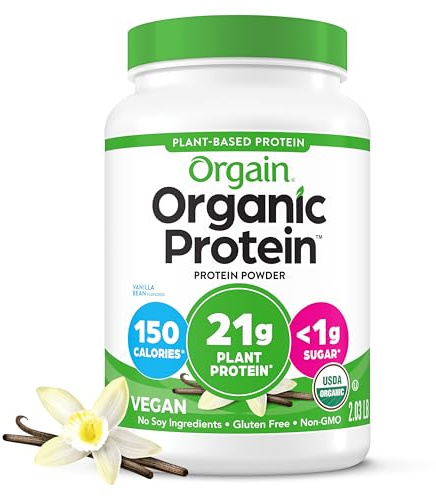 Orgain Organic Vegan 21g Protein Powder, Vanilla Bean, 2.03 lb