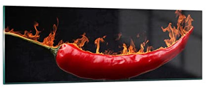 Panorama Bilder auf Glas Chili Paprika Bio Landwirtschaft Glasbild 90x30cm Wandbilder Dekoration Wohnzimmer Schlafzimmer Küche Klein Wanddeko Bild im Glas Wand Kunstdruck Art Modern GAB90x30-3193