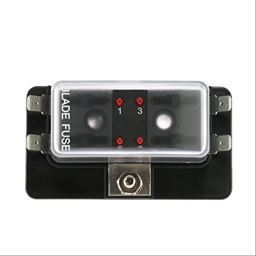 Bloc de Fusible, Qiilu Support de bloc de boîte à fusibles à 4 voies avec kit de lumière d'avertissement LED pour voiture Van Boat Marine