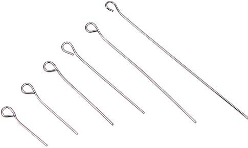 PandaHall Elite Uber 600pcs in einer Box von 6 Groben Edelstahl Eyepins Open Eye Pins Sets Lots fur Perle Schmuck Making in Lange 16-50mm