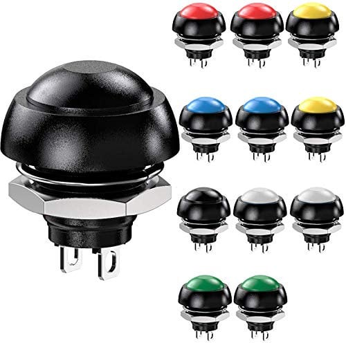 Gebildet 12pcs 12mm Impermeable Pulsador Momentaneo SPST ON/Off 3A/3V-5V-9V-12V-24V-230VAC, Provisional Mini Botón para Trompeta de Coche, PC, Lámpara de Mesa, Timbre de Casa