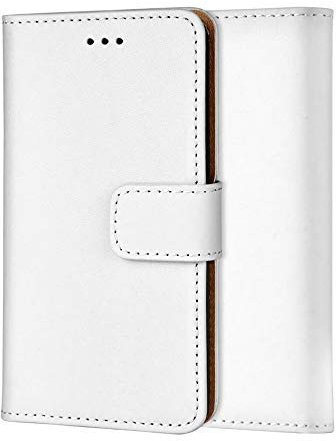 Genuine Leather Bookcase for iPhone 11 PRO Max, Premium authentic Genuine Leather Wallet case with Magnetic, Kickstand, Cash & Card Slots Stockproof Slim Flip bookcase cover 6.5 (White)