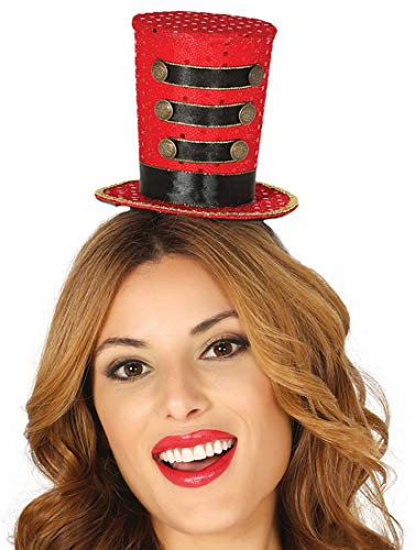 Amakando Eleganter Zylinderhut Zirkus-Direktorin/Rot-Schwarz/Dompteurin Mini-Hut für Damen/EIN Highlight zu Fasching & Karneval