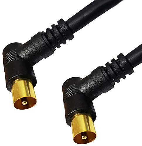 Loops 1m TV Aerial Coaxial Cable | Right Angled Male to Plug Coax Lead |Gold Plated Connectors | 90 Degree Bend Angle Connector | Coax TV Wall Extension Wire