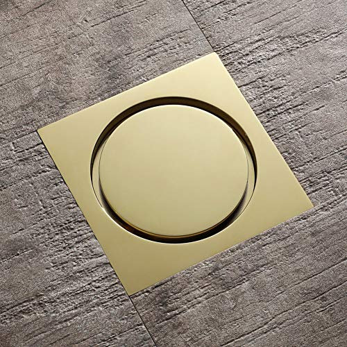 Drenaje de piso Latón Oro rosa Cuadrado 10x10cm Baño Ducha Rejillas de desagüe Colador Inodoro Balcón Agua Anti olor Desagües,Oro