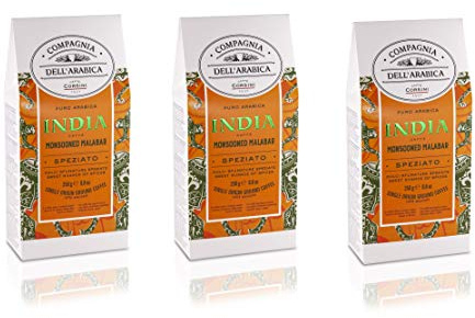 Caffè Corsini - Café Moulu 3x250g Compagnia Dell'Arabica Indie Mousson Malabar, Mono Origine, Épicé, 750g au Total