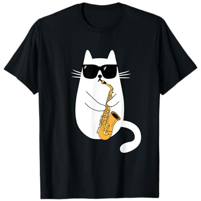 Lustige Katze mit Sonnenbrille Saxophonist Saxophon Musiker T-Shirt