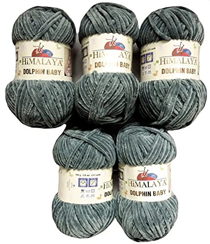 5 x 100 Gramm Himalaya Dolphin Strickwolle, Babywolle , 500 Gramm Wolle Super Bulky (grau 80369)