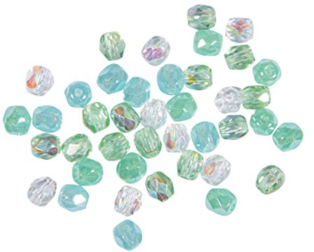Rayher Assortiment de perles de verre à facettes, vert, 100 pces, Ø 4mm, arts créatifs, décorations, bijoux -14200410