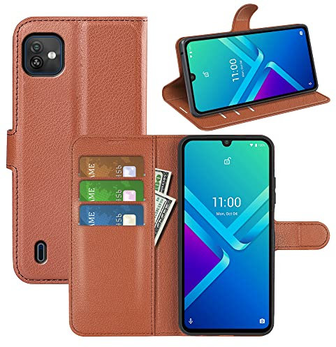 Fertuo Coque pour Wiko Y82, Antichoc Portefeuille Étui Housse en Cuir à Rabat Flip Cover Case avec Silicone Bumper, Porte Carte, Béquille, Boucle Magnétique pour Wiko Y82, Marron