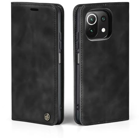 LBH Handyhülle für Xiaomi Mi 11 Lite / 11 Lite 5G in Schwarz mit Karten- und Geldfach Smartphone Hülle mit Standfunktion Flip Case Schutzhülle Magnetverschluss Vintage