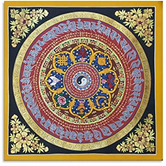 Tibetische Om Mane Padme Hum Mantra Mandala Thangka Poster Leinwand Kunstdrucke Poster Fotobild Gemälde Poster Raumdekoration 60 x 60 cm