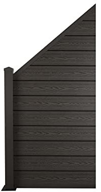 Ventanara® WPC Zaun Sichtschutzzaun Steckzaun Gartensichtschutz Komplettset 188x190 inkl Aluminiumpfosten anthrazit (anthrazit, 1x Schrägelement Links + 1x Pfosten inkl. Aufschr)