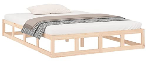 vidaXL Massivholzbett Bettgestell Bett Holzbett Doppelbett Bettrahmen Lattenrost Schlafzimmerbett Schlafzimmermöbel 135x190cm Kiefernholz