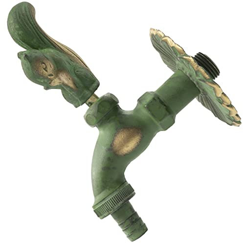 AERZETIX - C62135 - Grifo de lavabo canela para pared 1/2'' Ardilla con mando antiguo retro decorativo - fuente ornamento baño vintage grifería jardín - en latón envejecido verde