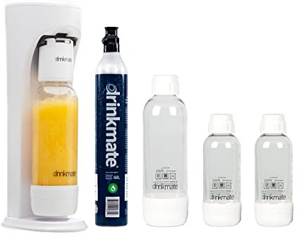 Drinkmate OmniFizz Wassersprudler und Getränkesprudler, besprudelt jegliche Getränke, inkl. 425g (bis zu 60L) CO2 Zylinder (Klassisches Weißes Bündel)