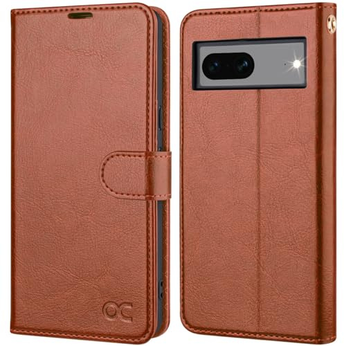 OCASE Lederhülle für Google Pixel 8 Hülle Premium PU Leder Braun | Standfunktion Kartenfach RFID-Sperrung Schutzhülle Handyhülle Lederhülle Klapphülle Kartenfach Flip Cover