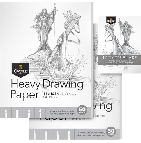 Castle Art Supplies Dickes Zeichenpapier 11 x 14 Zoll|2er-Pack|50 Blatt pro Block (160 g/m2) schneeweißes, glattes Skizzenpapier|Säurefrei|Der ideale Zeichenblock für alle Künstler (11x14, 2er-Pack)