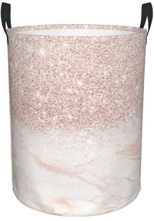 Blush Pink Rose Gold Laundry Basket Hamper Waterproof Dirty Clothes Hamper Collapsible Washing Bin Clothes Bag with Handles Freestanding Laundry Hamper for Bathroom Bedroom Dorm Travel