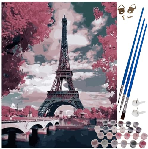 MAALEO Malen nach Zahlen DIY Leinwand 40 x 50 cm Pinsel Acrylfarbe 22785, Muster:Eiffelturm