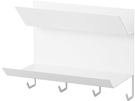 YAMAZAKI Home Tower Magnetischer 2-stöckiger Eingangs-Organizer – Aufbewahrung für Handschuhe und Hüte mit Haken für Schlüssel und Taschen – Stahl