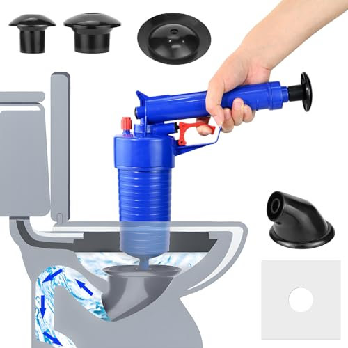 Sayudar High Pressure Toilet Plunger Kit, Drain Unblocker Sewer Dredge Cleaning Tool, Kitchen Sink Sewer Dredge Tool, Toilet Plunger with 4 Suckers for Kitchen Bathroom Sink Bathtubs Floor Drain