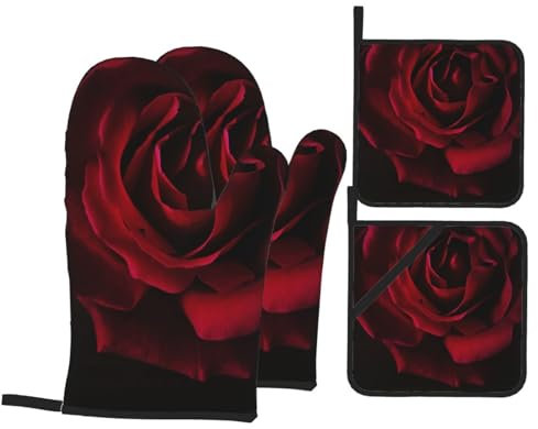 Lot de 4 maniques et maniques en forme de rose - Imperméables et résistants à la chaleur - Pour cuisiner, cuire et griller