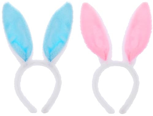 2 Stück Hasenohren Haarreif, Hase Ohren Haarbänder, Plüsch-Hasenohren, Plüsch Stirnbänder für Ostern Party Hochzeit Geburtstag Kostüm Haarstyling Cosplay (Rosa + Blau)