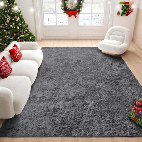 KAZAMI Living Room Large Fluffy Rug Area Rugs Soft Rugs Shaggy Rug Modern Floor Carpet for Bedroom Kids Rooms Decor (Grey, 80×160cm)