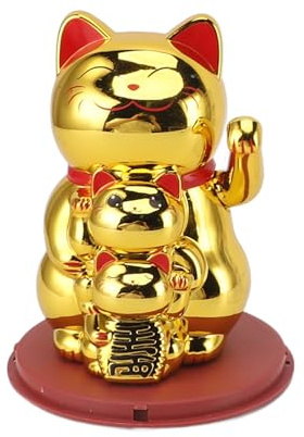 Bewinner Maneki Neko - Bras agitant le chat porte-bonheur à énergie solaire - 11,4 cm - Chat porte-bonheur chinois Feng Shui pour boutiques, restaurants