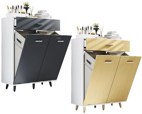 VCM Holz Wäscheschrank | Wäschetruhe | Wäschebox | Wäschekorb | Maße ca. H. 101 x B 79 x T. 35 cm - Landos M