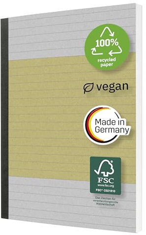 SIGEL SN100 Notizbuch A5 liniert aus Recyclingpapier, hoher Weißegrad, 200 Seiten, FSC-zertifiziert, Cover aus Karton, Quicknote
