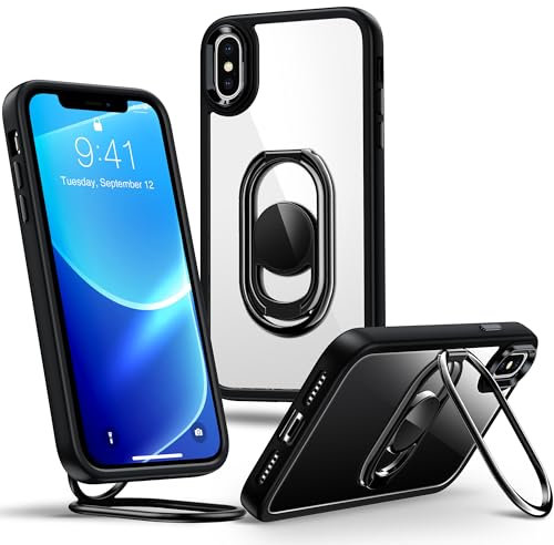 SHIELDS UP for iPhone Xs Max Case with Stand, Phone Case Clear with Double Ring Holder【Adjustable & Fodable】 Shockproof Protective Cover for iPhone Xs Max - Black