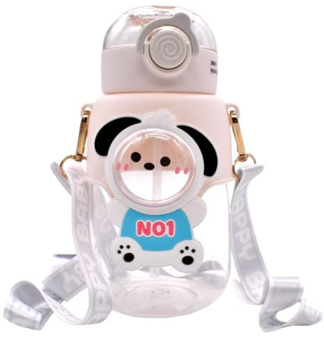 YRHTMYLE Bouteille d'eau Enfant Paille, Kawaii Gourde avec Paille, Pichet à Eau Portable Anti-fuite avec Paille et Bandoulière pour l'école, les pique-niques, les voyages, rouge 420 ml